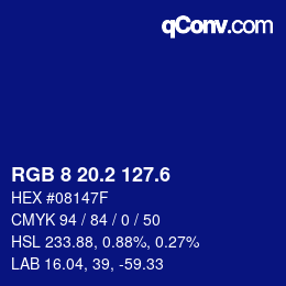 カラーコード: RGB 8 20.2 127.6 | qconv.com
