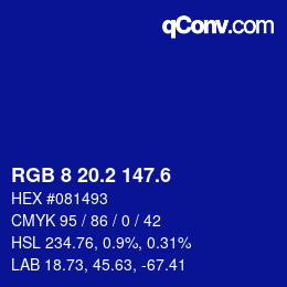 カラーコード: RGB 8 20.2 147.6 | qconv.com