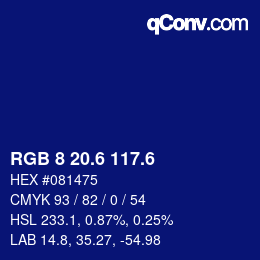 カラーコード: RGB 8 20.6 117.6 | qconv.com