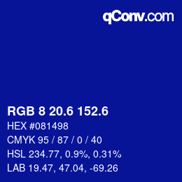 カラーコード: RGB 8 20.6 152.6 | qconv.com