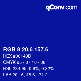 カラーコード: RGB 8 20.6 157.6 | qconv.com