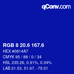 カラーコード: RGB 8 20.6 167.6 | qconv.com