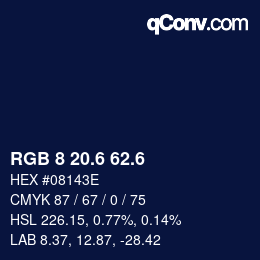 カラーコード: RGB 8 20.6 62.6 | qconv.com