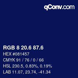 カラーコード: RGB 8 20.6 87.6 | qconv.com