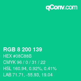 カラーコード: RGB 8 200 139 | qconv.com