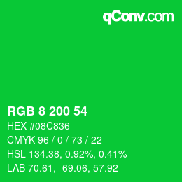 カラーコード: RGB 8 200 54 | qconv.com