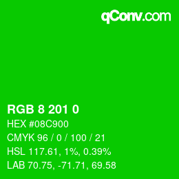 颜色代码: RGB 8 201 0 | qconv.com
