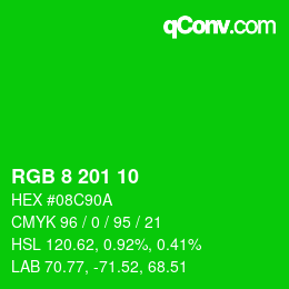 Color code: RGB 8 201 10 | qconv.com