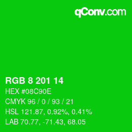 Color code: RGB 8 201 14 | qconv.com