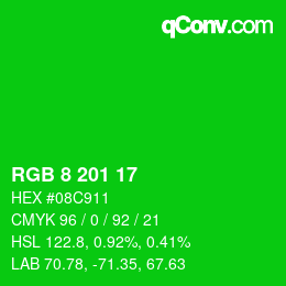 Color code: RGB 8 201 17 | qconv.com