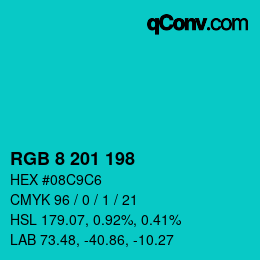 Color code: RGB 8 201 198 | qconv.com