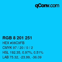 Color code: RGB 8 201 251 | qconv.com