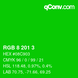 Color code: RGB 8 201 3 | qconv.com