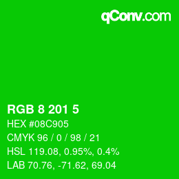Color code: RGB 8 201 5 | qconv.com