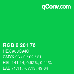 Color code: RGB 8 201 76 | qconv.com