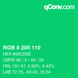 カラーコード: RGB 8 205 110 | qconv.com
