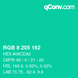 Color code: RGB 8 205 162 | qconv.com