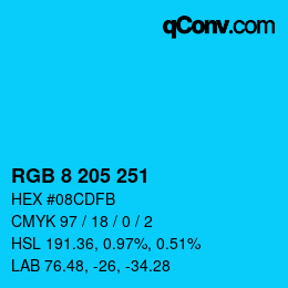 カラーコード: RGB 8 205 251 | qconv.com