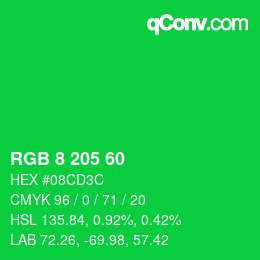カラーコード: RGB 8 205 60 | qconv.com