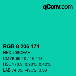 カラーコード: RGB 8 206 174 | qconv.com