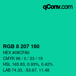 Color code: RGB 8 207 160 | qconv.com