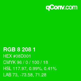 Color code: RGB 8 208 1 | qconv.com