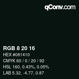 カラーコード: RGB 8 20 16 | qconv.com