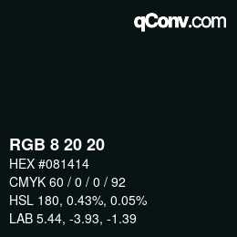 Color code: RGB 8 20 20 | qconv.com
