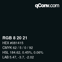 カラーコード: RGB 8 20 21 | qconv.com