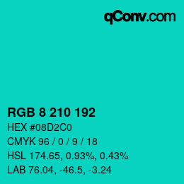 Color code: RGB 8 210 192 | qconv.com
