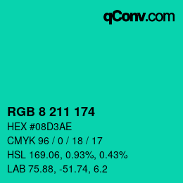 Color code: RGB 8 211 174 | qconv.com