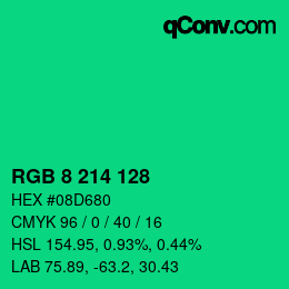 カラーコード: RGB 8 214 128 | qconv.com