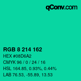 カラーコード: RGB 8 214 162 | qconv.com