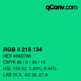 カラーコード: RGB 8 215 134 | qconv.com