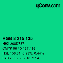 カラーコード: RGB 8 215 135 | qconv.com