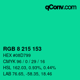 カラーコード: RGB 8 215 153 | qconv.com