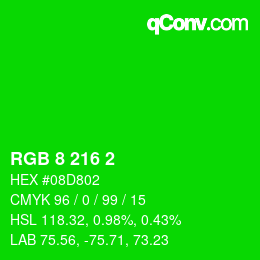 カラーコード: RGB 8 216 2 | qconv.com