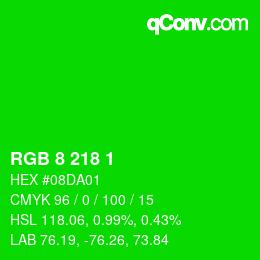 Color code: RGB 8 218 1 | qconv.com