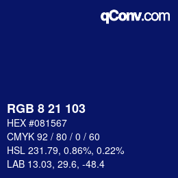 カラーコード: RGB 8 21 103 | qconv.com