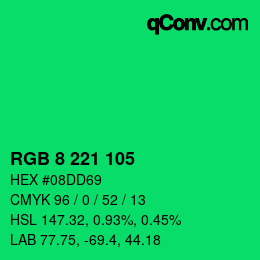 カラーコード: RGB 8 221 105 | qconv.com