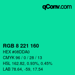 Color code: RGB 8 221 160 | qconv.com