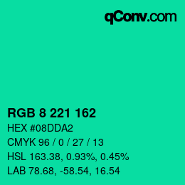 カラーコード: RGB 8 221 162 | qconv.com
