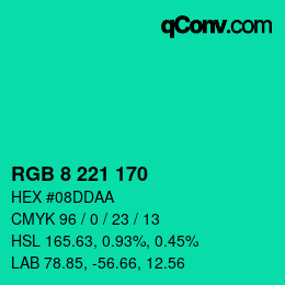 Color code: RGB 8 221 170 | qconv.com