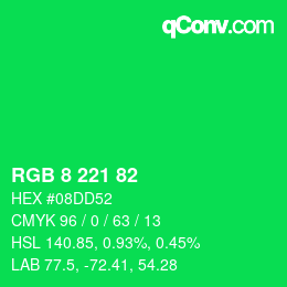 Color code: RGB 8 221 82 | qconv.com