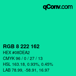 Color code: RGB 8 222 162 | qconv.com