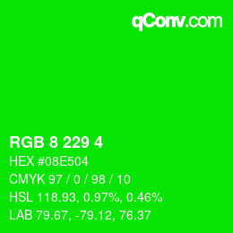 Color code: RGB 8 229 4 | qconv.com