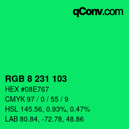 カラーコード: RGB 8 231 103 | qconv.com