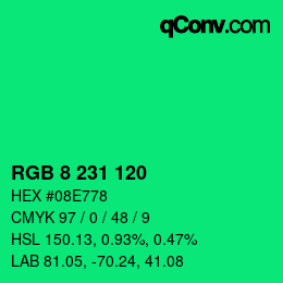 カラーコード: RGB 8 231 120 | qconv.com