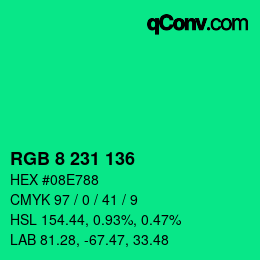 カラーコード: RGB 8 231 136 | qconv.com