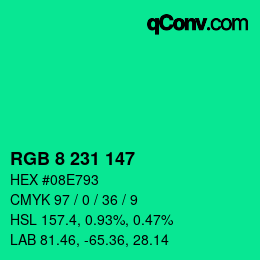 Color code: RGB 8 231 147 | qconv.com